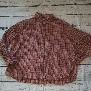 Saf T Bak Men's Red Black Tan Plaid Shirt Cotton Flannel Button Up Shirt XL